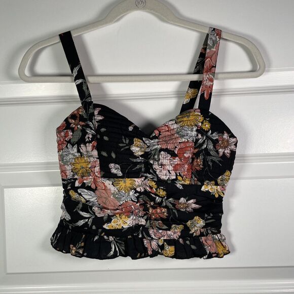 B.O.G. Collective Band Of Gypsies Black Floral Smocked Halter Size XS Quilted - Picture 5 of 6